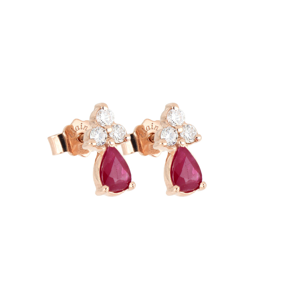 Broqueles Goccia de Oro Rosa 14k con Rubíes y Diamantes de Laboratorio