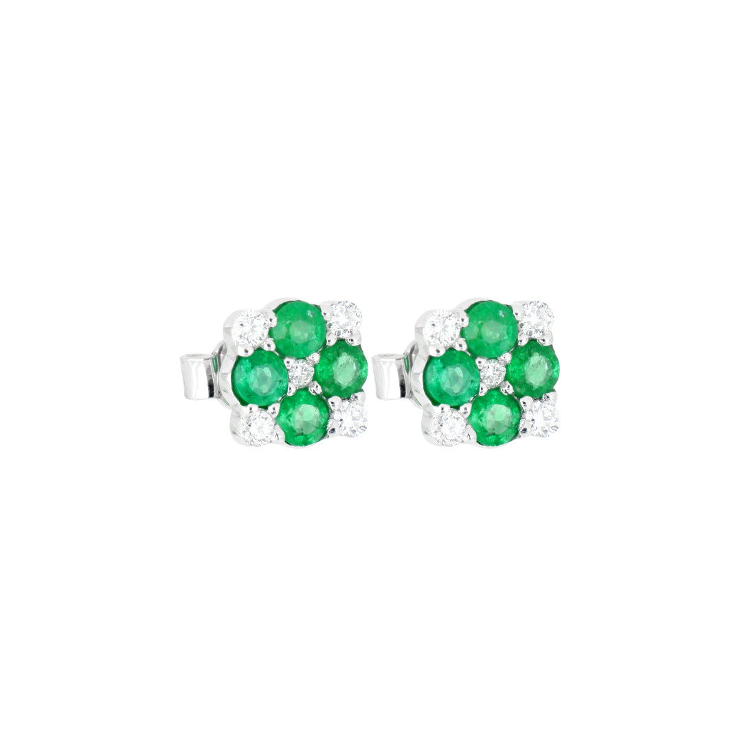 Broqueles Lucky de Oro Blanco 14k con Esmeraldas y Diamantes de Laboratorio