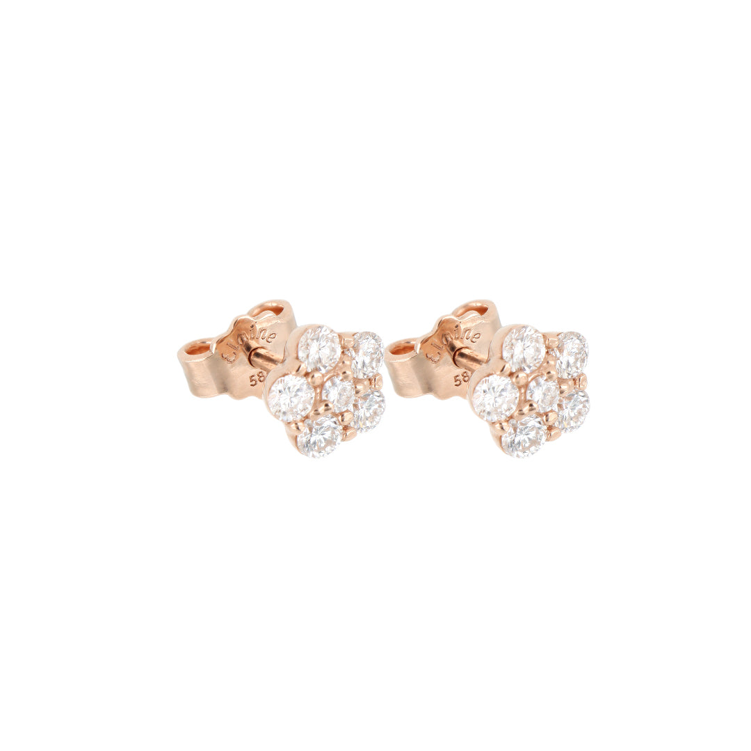 Broqueles Flor Mar de Oro Rosa 14k con Diamantes de Laboratorio
