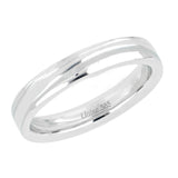 Argolla de matrimonio de oro blanco de 14k con un canal corrido a todo el aro, en toma de catálogo sobre fondo blanco.