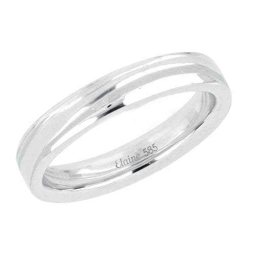 Argolla de matrimonio de oro blanco de 14k con un canal corrido a todo el aro, en toma de catálogo sobre fondo blanco.