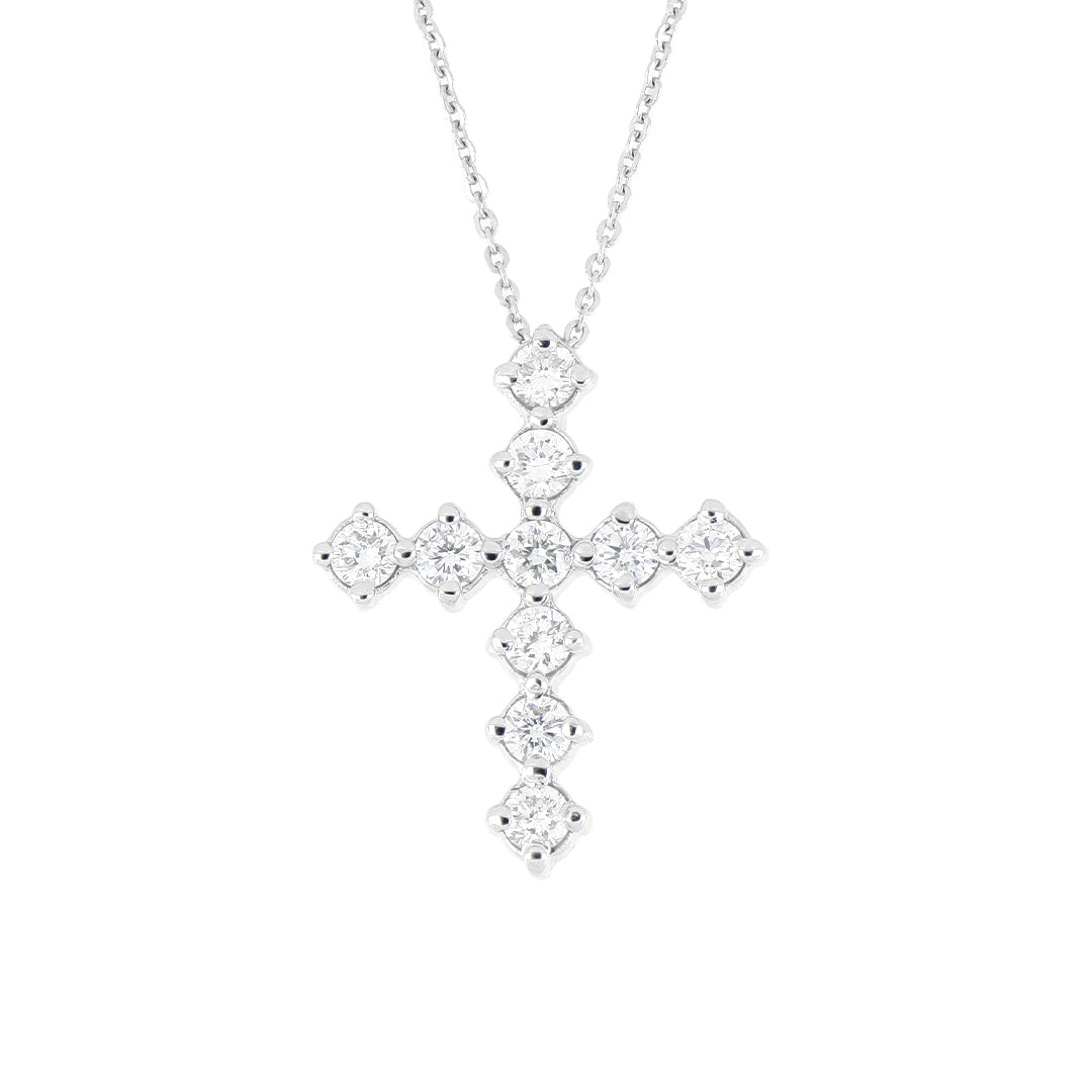 Dije Cruz Selene Mediano de Oro Blanco 14k con Diamantes de Laboratorio