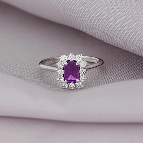 [ML-64213] Elaine Anillo Biselado corte Esmeralda 0.90 cts Amatista (Esmeralda) OB 14K