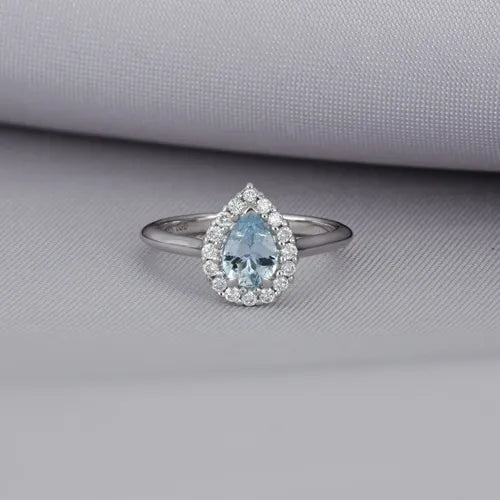 [ML-26279] Elaine Anillo Biselado Aguamarina Pera 0.72 cts Aguamarina (Pera) OB 14K