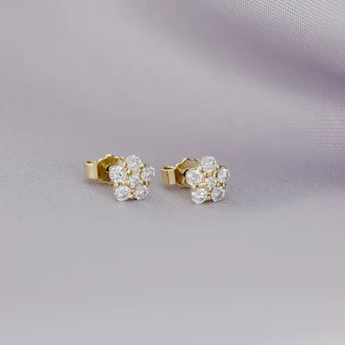 Broqueles Flor Mar de Oro Amarillo 14k con Diamantes de Laboratorio
