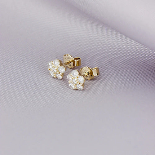 Broqueles Flor Mar de Oro Amarillo 14k con Diamantes de Laboratorio