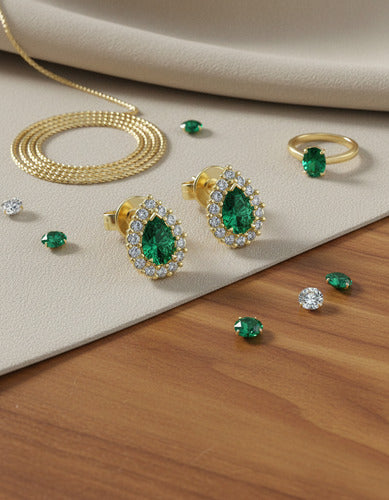 [ML-08672] Elaine Broqueles Biselados Esmeralda Pera Esmeralda (Pera) OA 14K