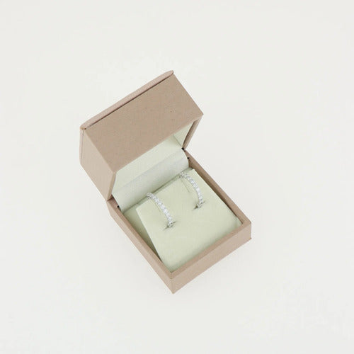 Arracadas Elaine Vault Mediana de Oro Blanco 14k con 0.90 cts de Diamantes de Laboratorio