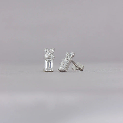 Broqueles Cieli Corte Esmeralda de Oro Blanco 14k con Diamantes de Laboratorio
