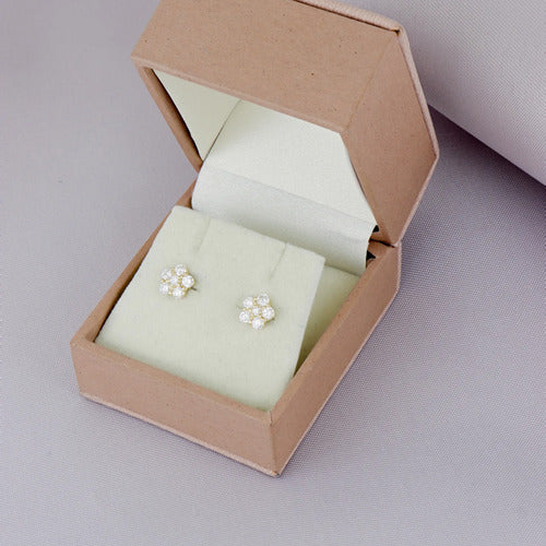 Broqueles Flor Mar de Oro Amarillo 14k con Diamantes de Laboratorio