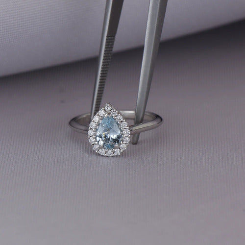 [ML-26279] Elaine Anillo Biselado Aguamarina Pera 0.72 cts Aguamarina (Pera) OB 14K