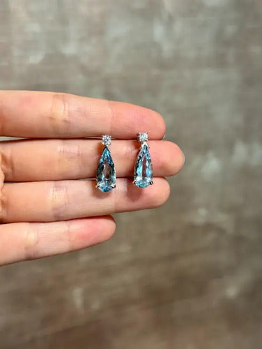 Aretes Aguamarina Corte Pera · Oro Blanco 14K