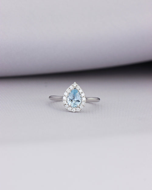 Anillo Bisel Aguamarina Corte Gota