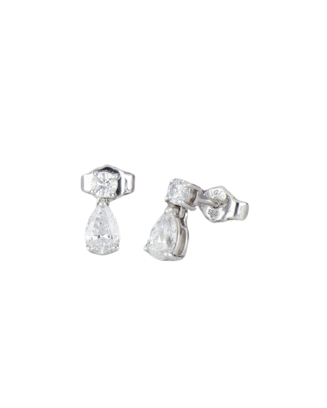Broquel Individual Goccia Cima de Oro Blanco 14k con Diamantes de Laboratorio