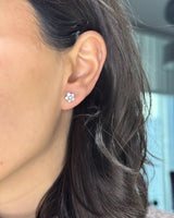 Broqueles Flor Mar de Oro Blanco 14k, puestos en la oreja de una modelo.