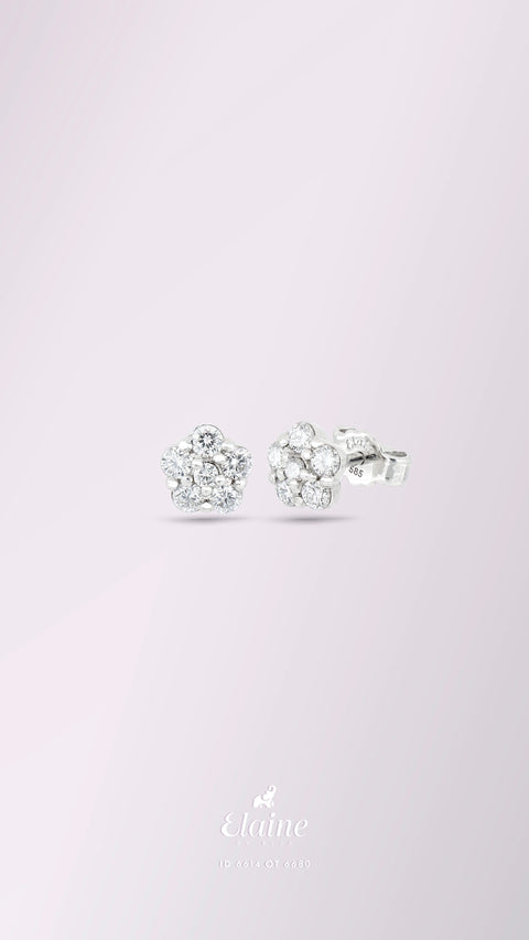 Broqueles Flor Mar de Oro Blanco 14k con Diamantes de Laboratorio