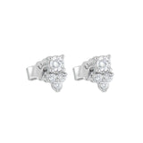 Broqueles Tré Cima de Oro Blanco 14k con diamantes de laboratorio, en toma de catálogo sobre fondo blanco.