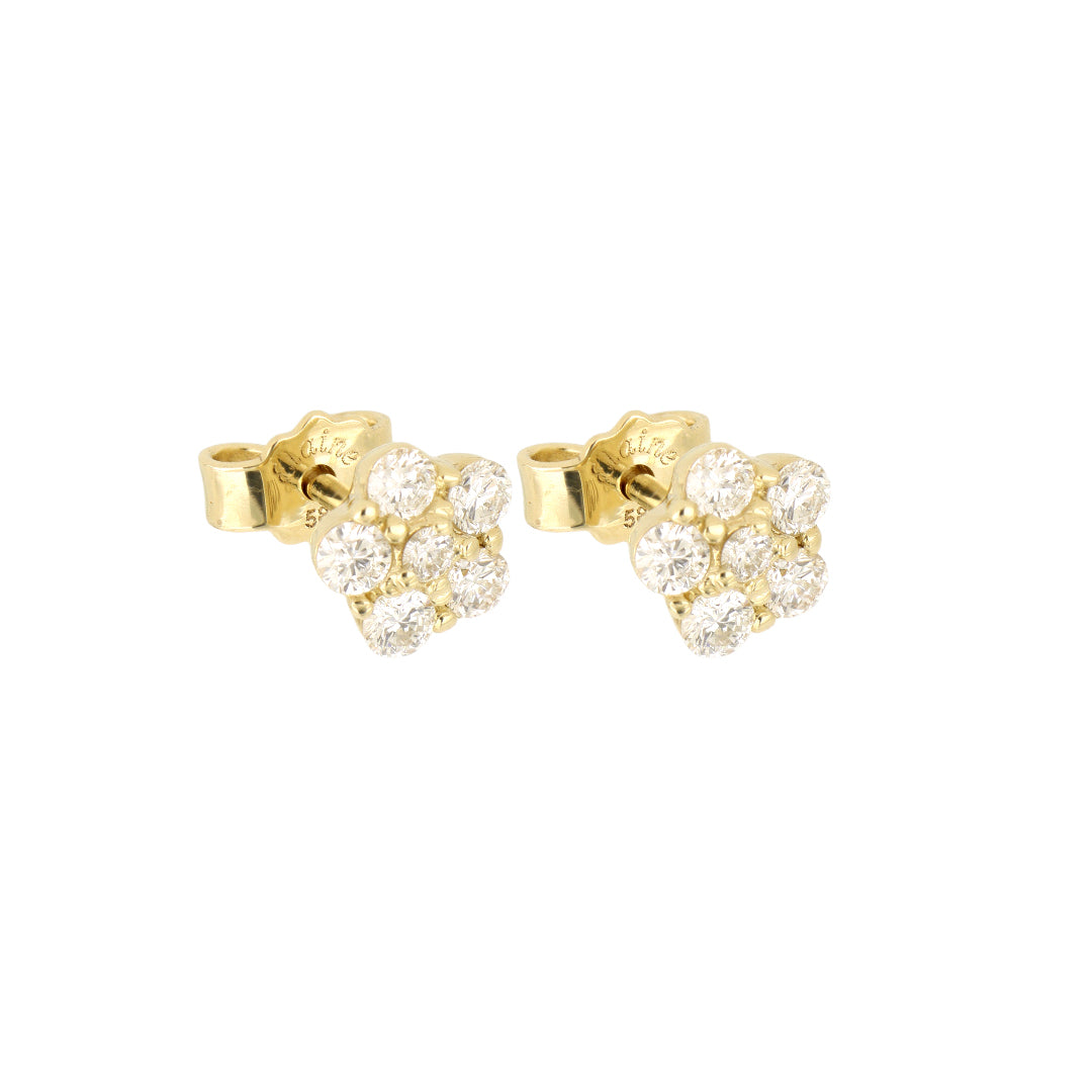 Broqueles Flor Mar de Oro Amarillo 14k con Diamantes de Laboratorio, foto de estudio del muestrario