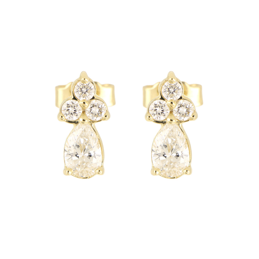 Broqueles Goccia de Oro Amarillo 14k con diamantes de laboratorio, en toma de catálogo sobre fondo blanco.