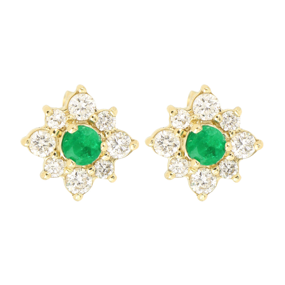Broqueles Iris de Oro Amarillo 14k con Esmeraldas y Diamantes de Laboratorio