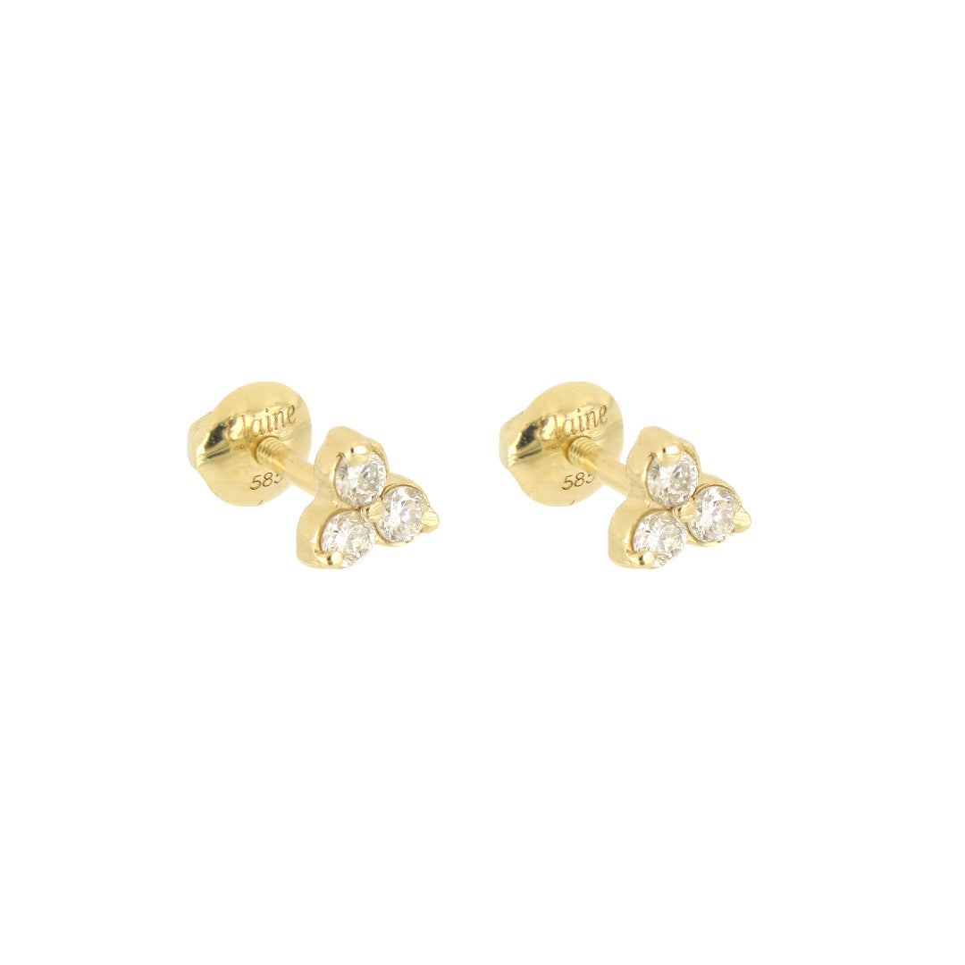 Broqueles Tré de Oro Amarillo 14k con Diamantes de Laboratorio, foto de estudio del muestrario