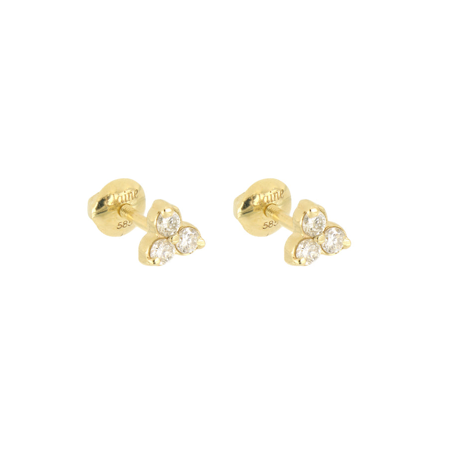 Broqueles Tré de Oro Amarillo 14k con Diamantes de Laboratorio, foto de estudio del muestrario
