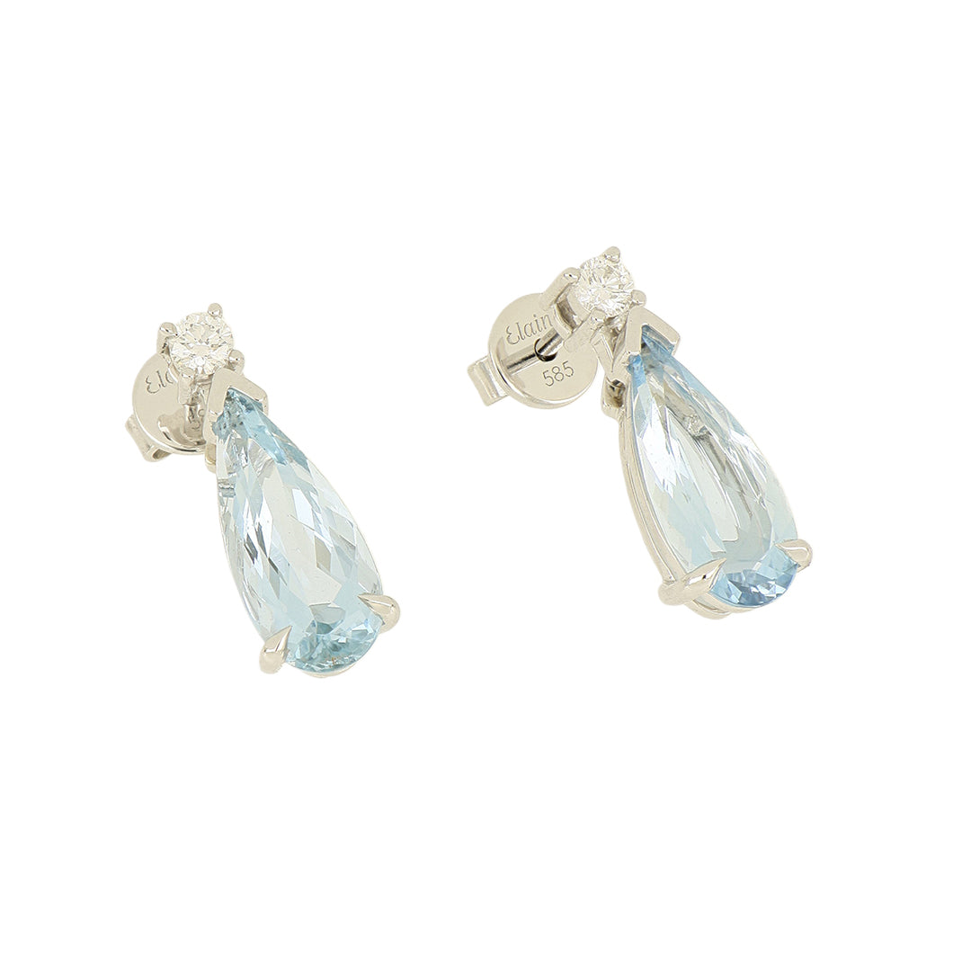Aretes Aguamarina Corte Pera · Oro Blanco 14K, foto de estudio del muestrario