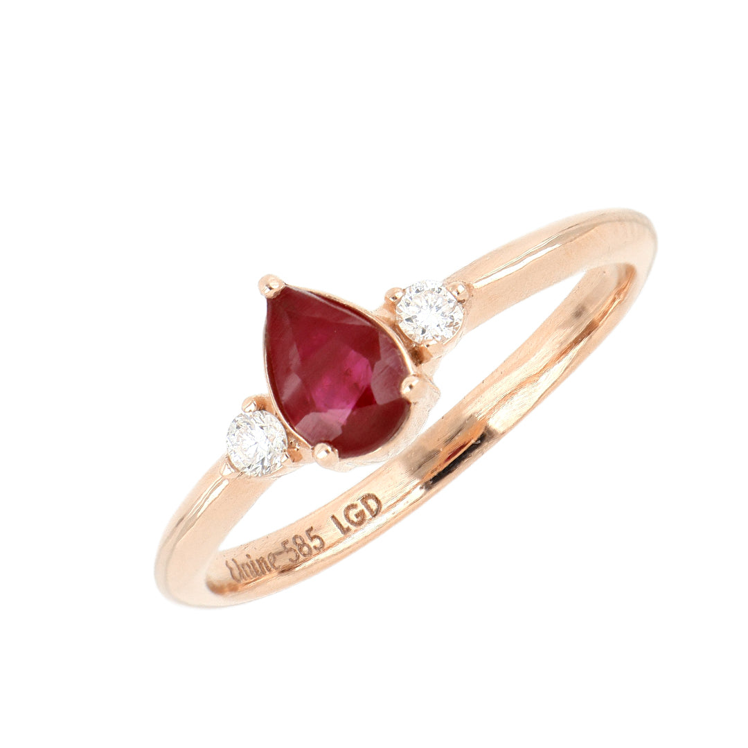 Anillo Goccia Rubí y de Oro Rosa 14k con Diamantes de Laboratorio