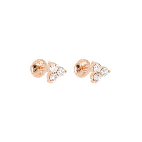 Broqueles Tré de Oro Rosa 14k con Diamantes de Laboratorio