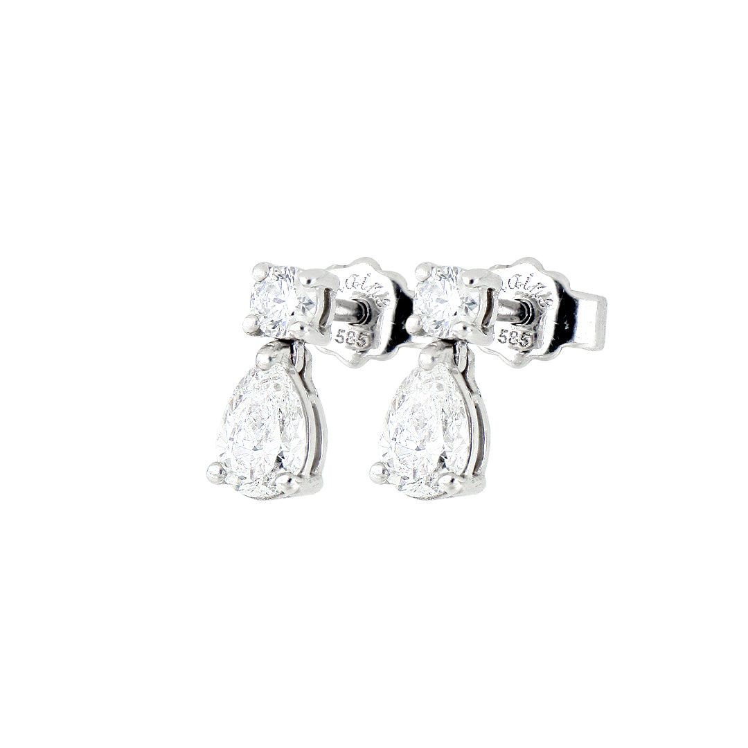Broqueles Goccia Cima de Oro Blanco 14k con Diamantes de Laboratorio