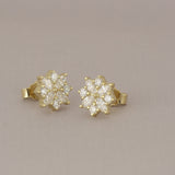 Broqueles Fiore de Oro Amarillo 14k, toma lateral del par con los postes a la vista.